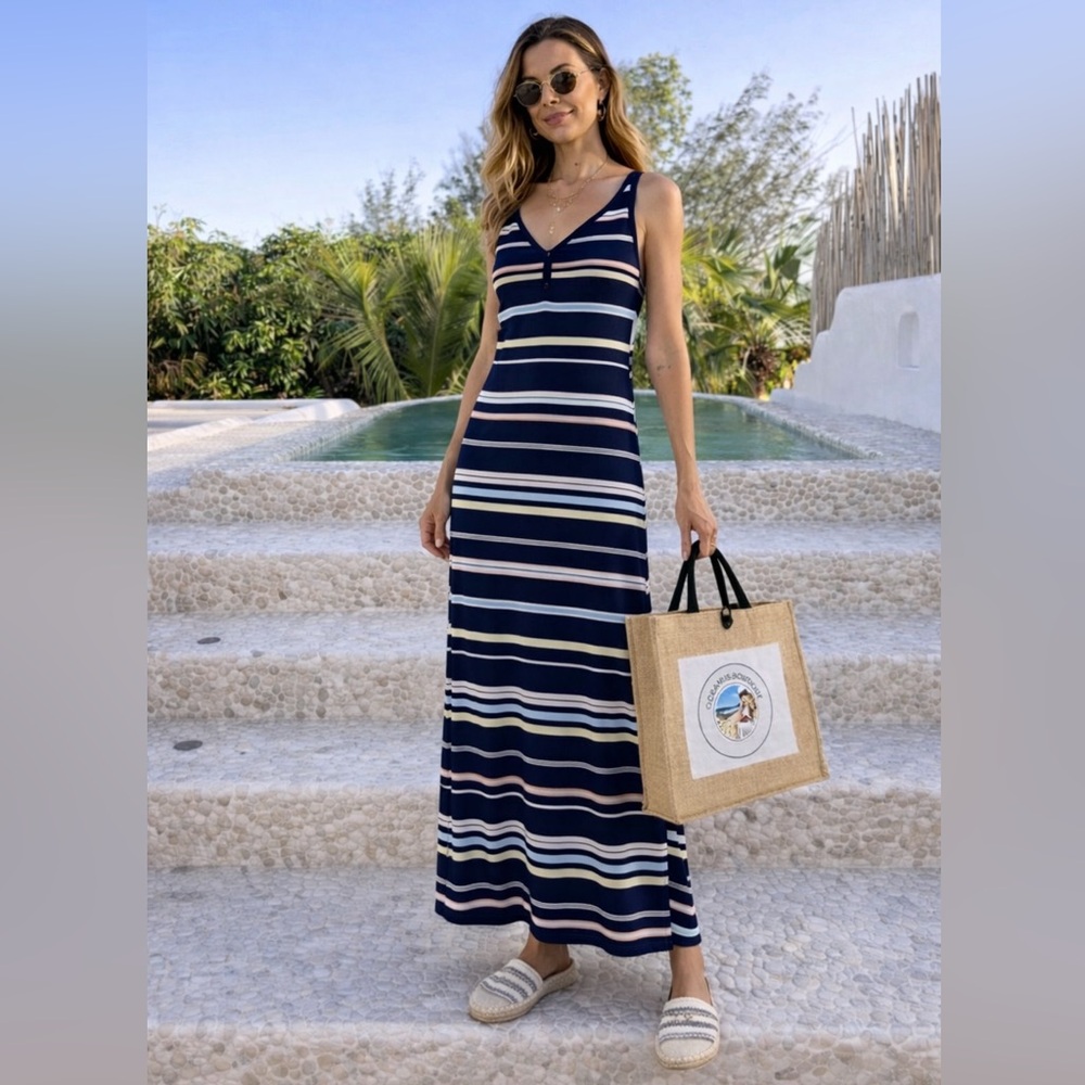 Striped Maxi Sport sleeveless maxi dress m/l Xl pit 22” stretch